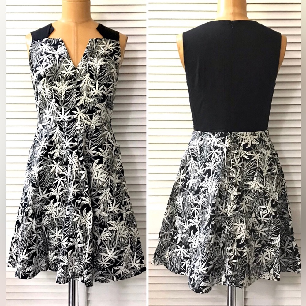 Petit Monde Womens Sleeveless Fit Flare Party Dress Small Black White Pockets